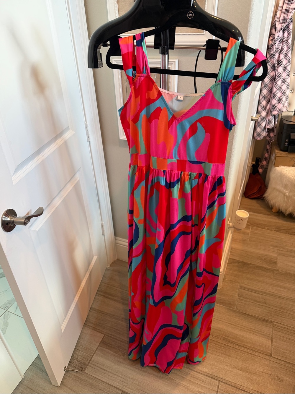 Colorful Pink Abstract Print Sleeveless Maxi Dress